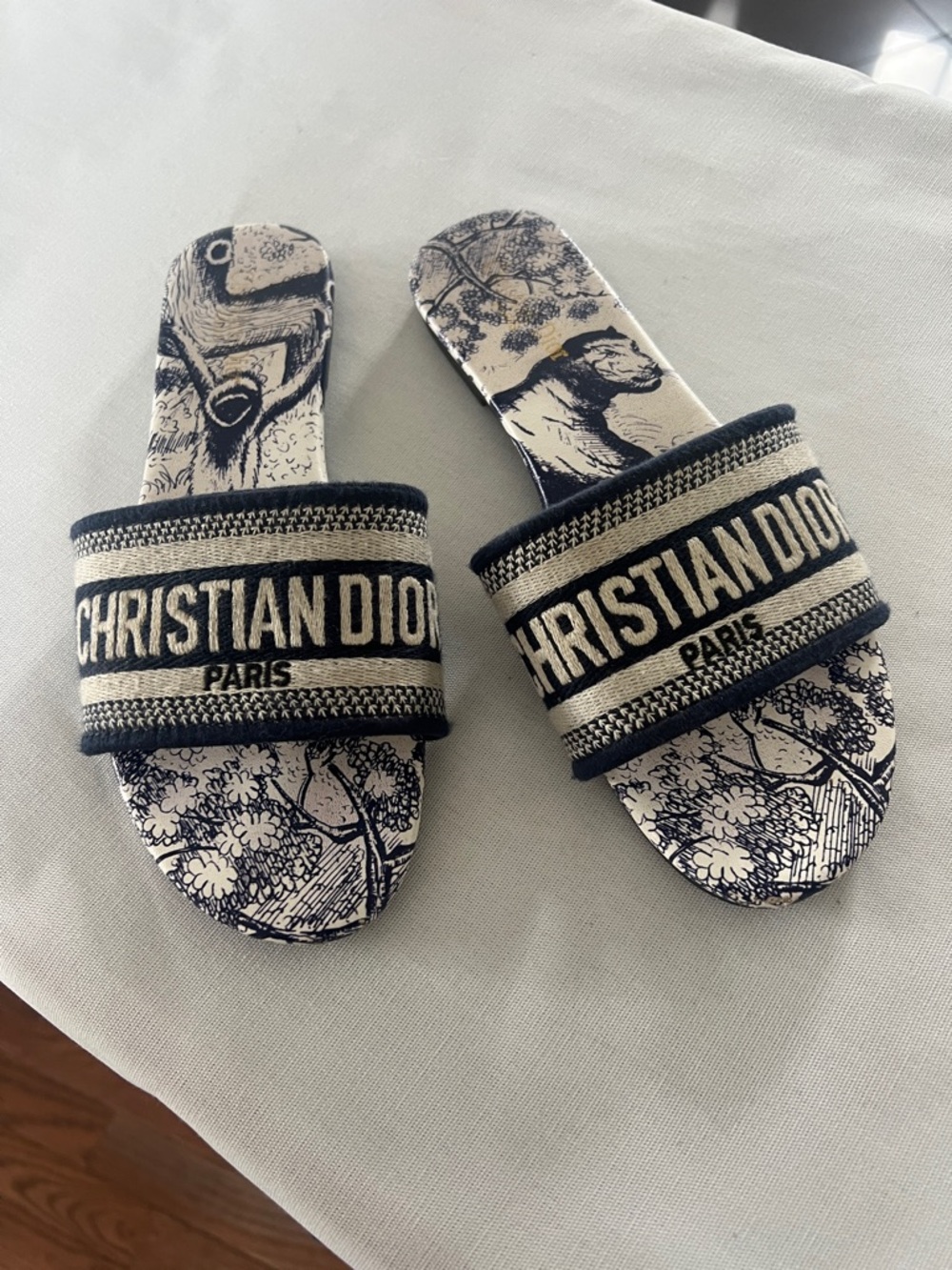 Dior Navy and Cream Jacquard Slide Sandals